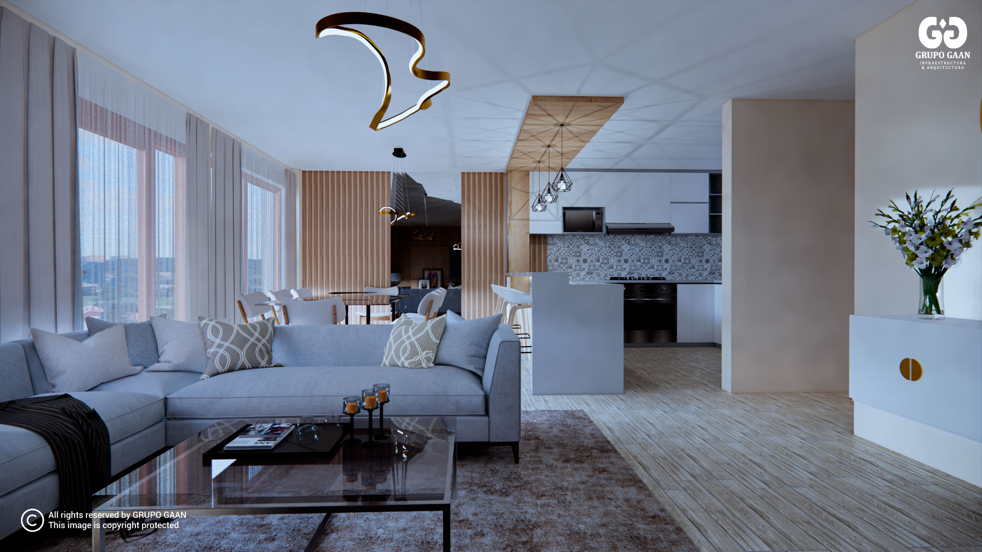 Diseño 3D Render Sala-Cocina y Comedor en Cajamarca - Trujillo y Chiclayo 1