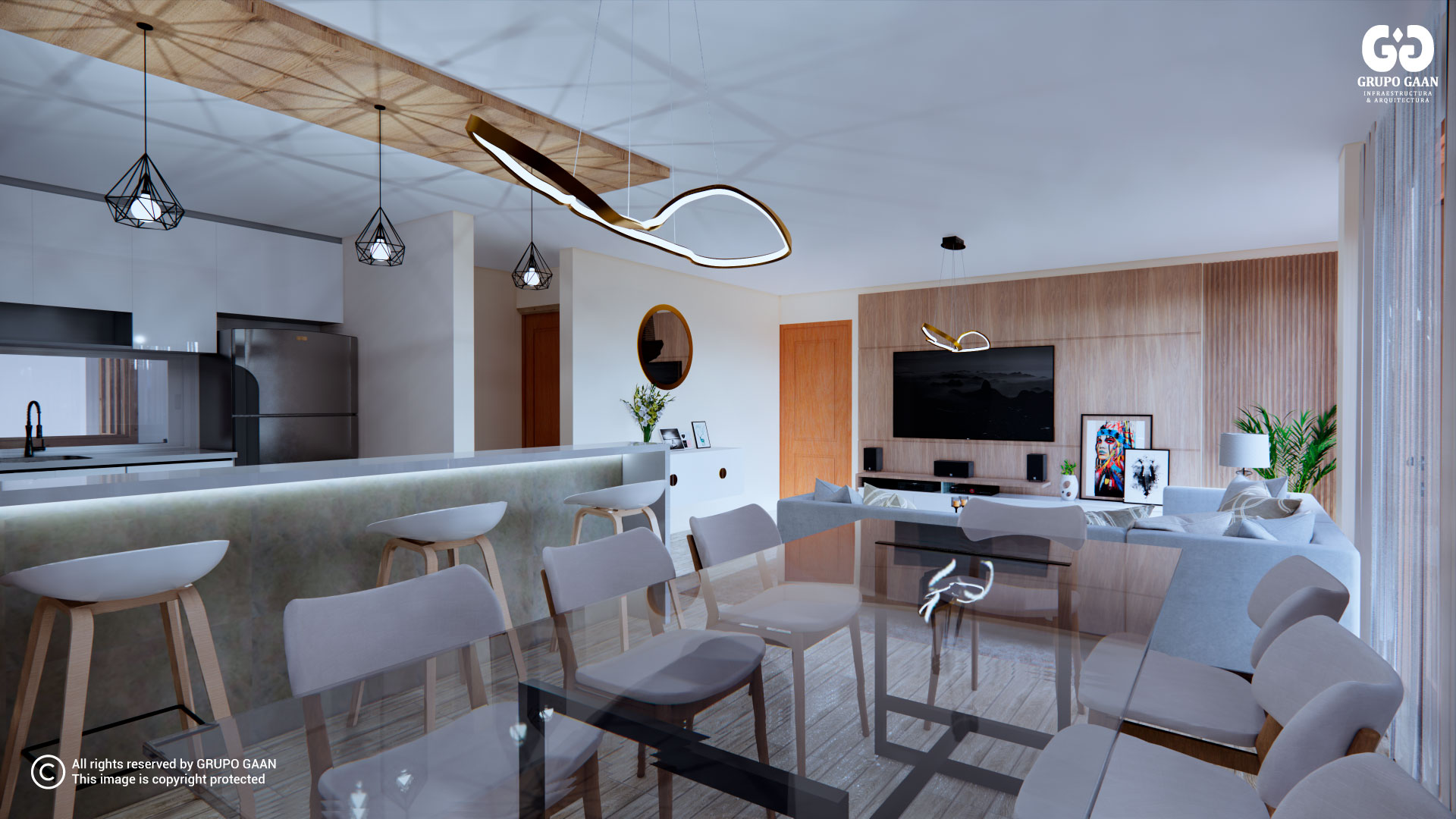 Diseño 3D Render Sala-Cocina y Comedor en Cajamarca - Trujillo y Chiclayo 2