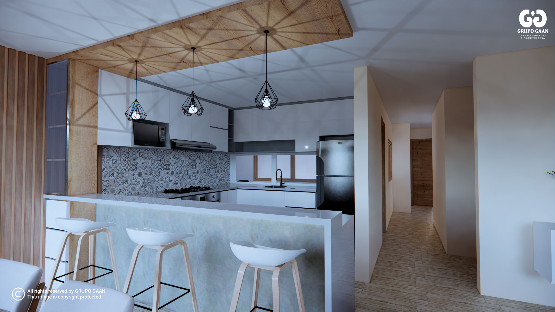 Diseño 3D Render Sala-Cocina y Comedor en Cajamarca - Trujillo y Chiclayo 3