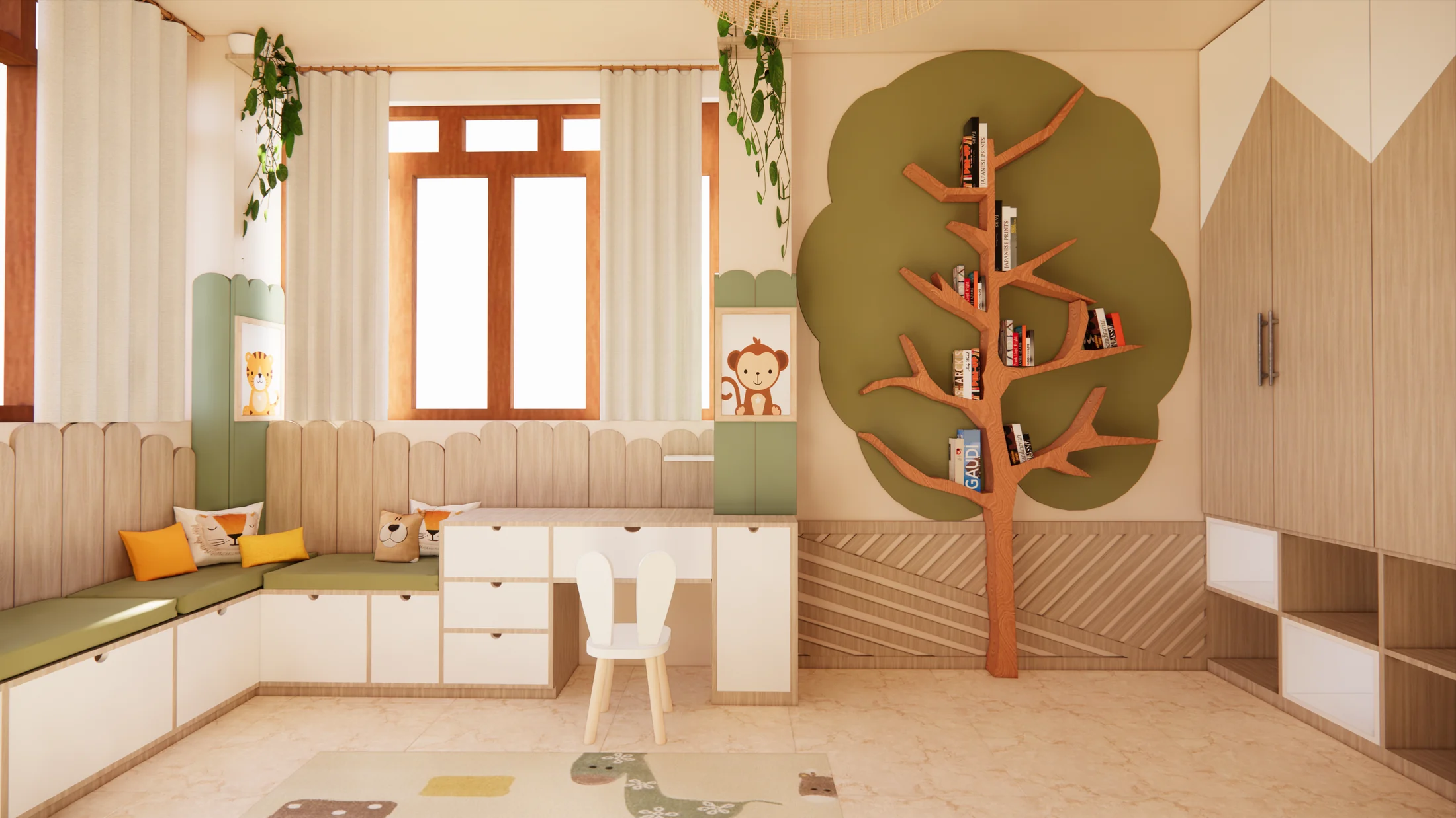 Render de dormitorio con mobiliario a medida