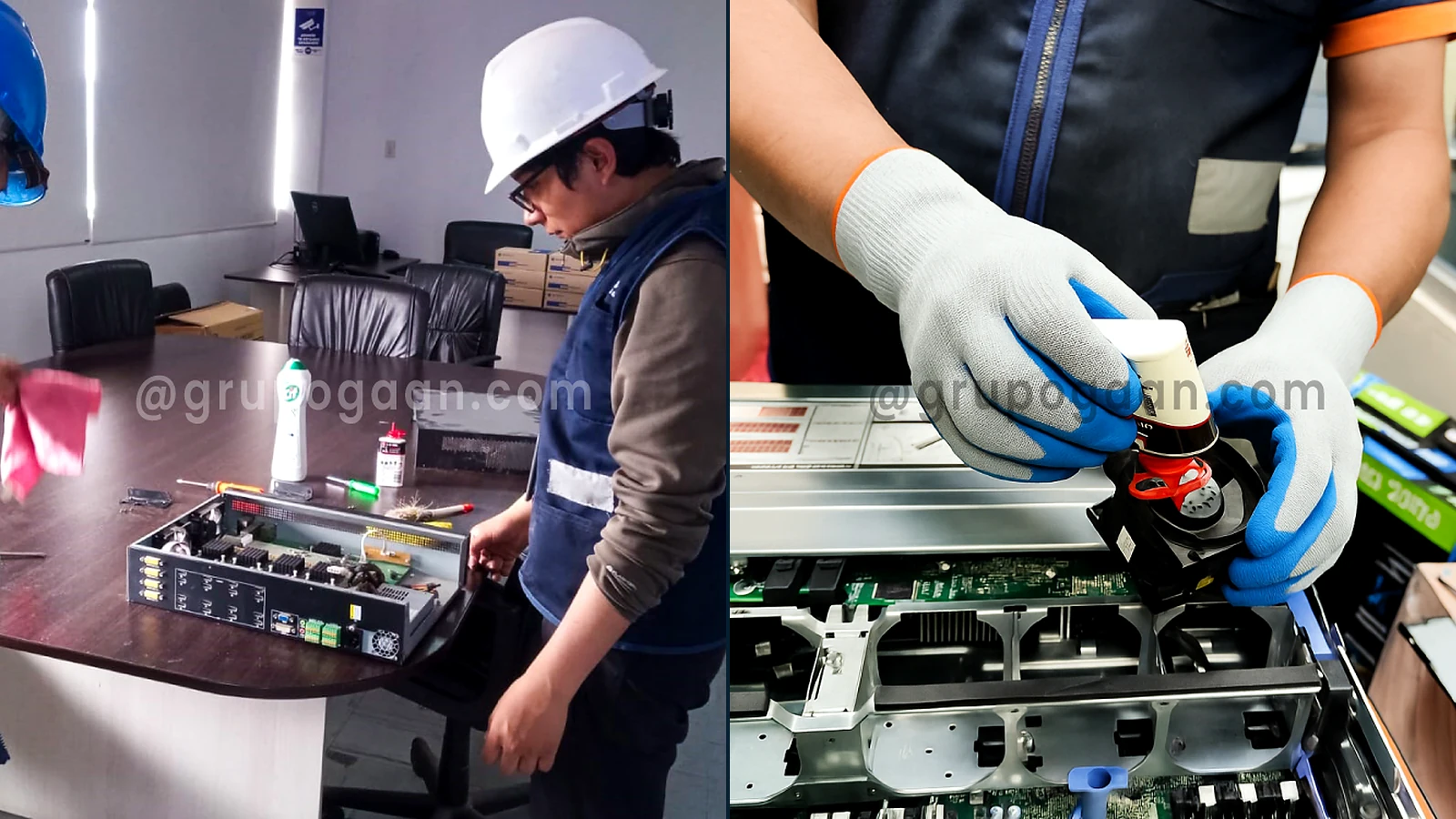 Técnico de GRUPO GAAN realizando mantenimiento preventivo de equipos TI
