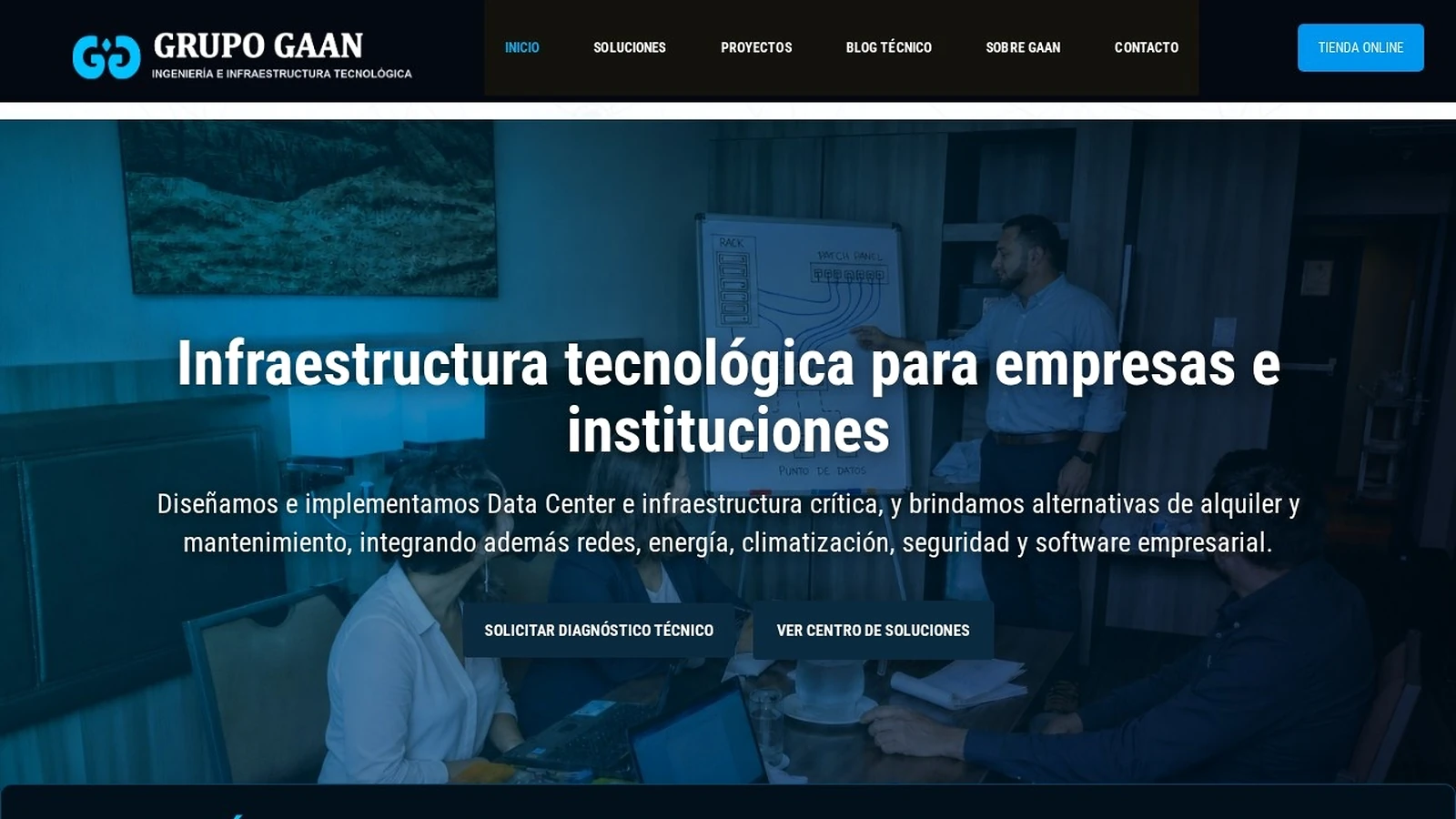 Captura de la página de inicio del sitio web corporativo de GRUPO GAAN