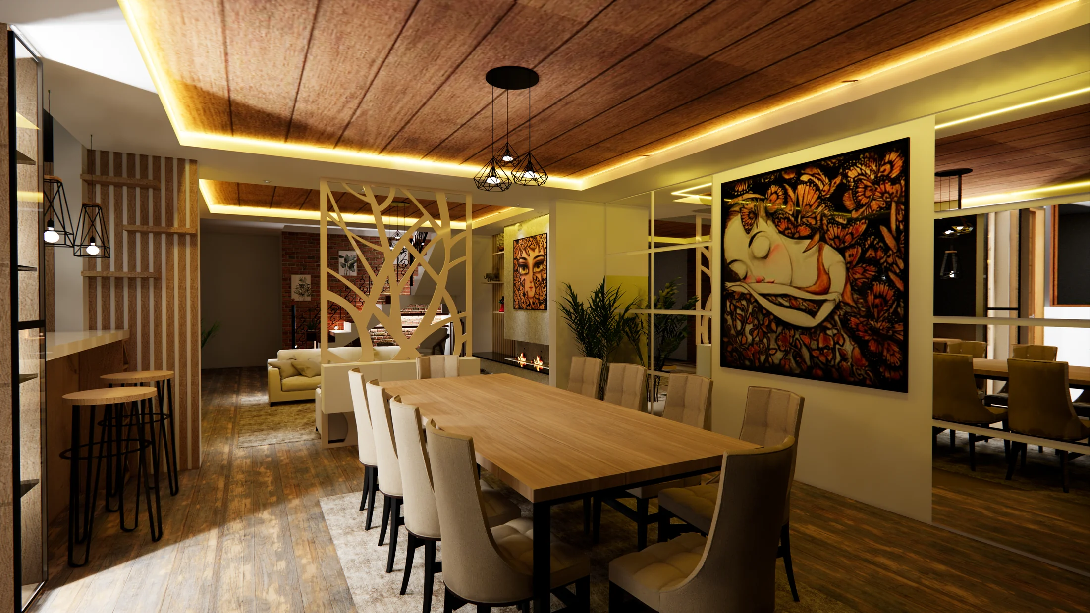 Visualización de sala comedor para una guía de confort térmico en viviendas