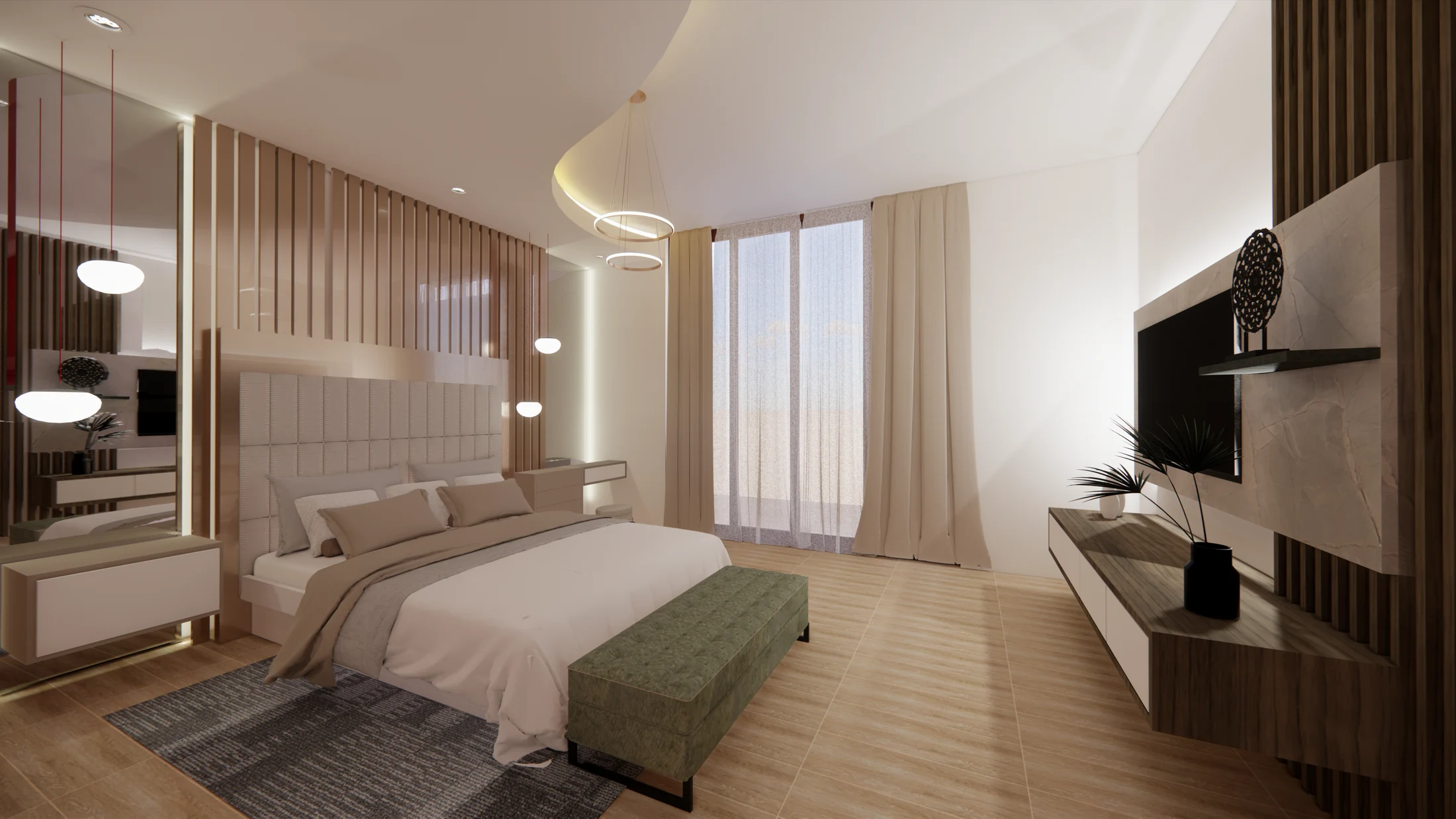 Diseño de dormitorio con mobiliario a medida e iluminación integrada por GRUPO GAAN
